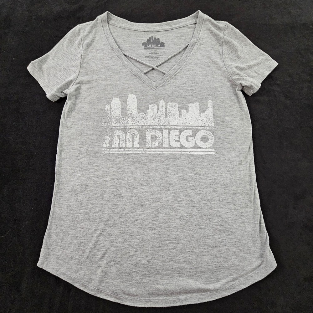 San Diego CA Gray Short Sleeve Polyester‎ Rayon T-Shirt Women's M